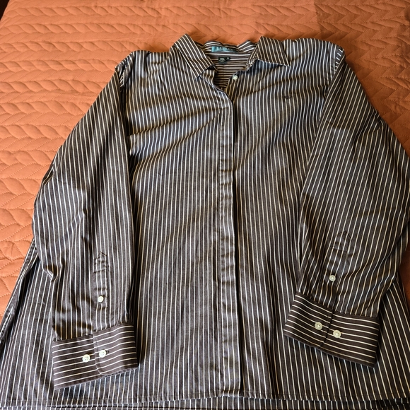 Lauren Ralph Lauren Brown Striped Button Down Shirt - Picture 1 of 6
